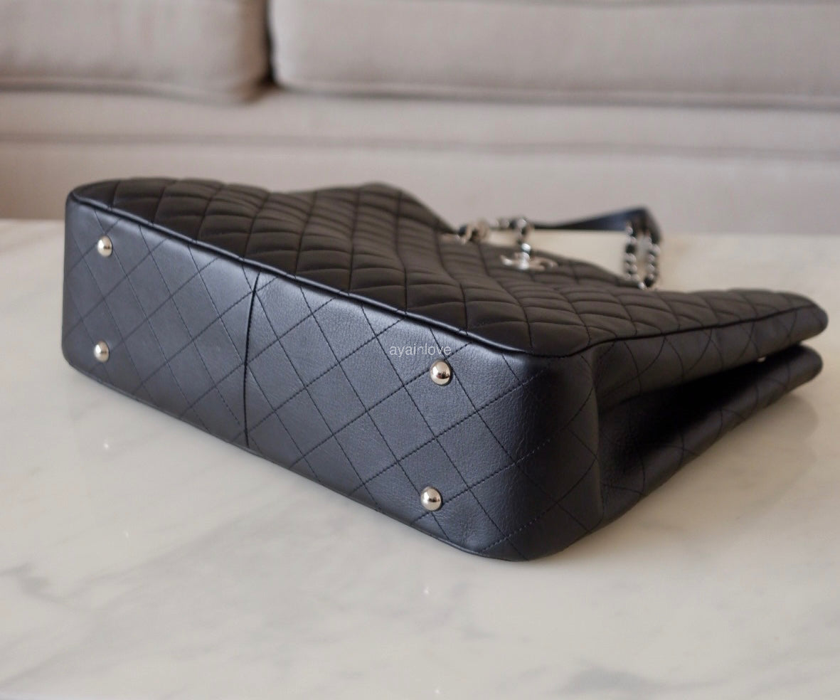 CHANEL Black Quilted Calfskin Tote Bag Classic CC Lock Silver Hardware