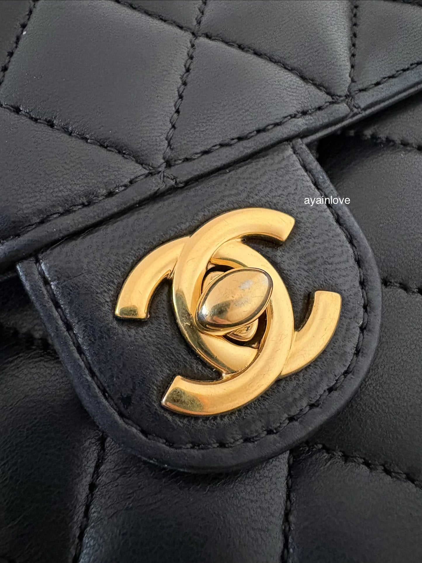 CHANEL Black Lambskin Turnlock Quilted Medium Half Flap Bag Gold Hardware