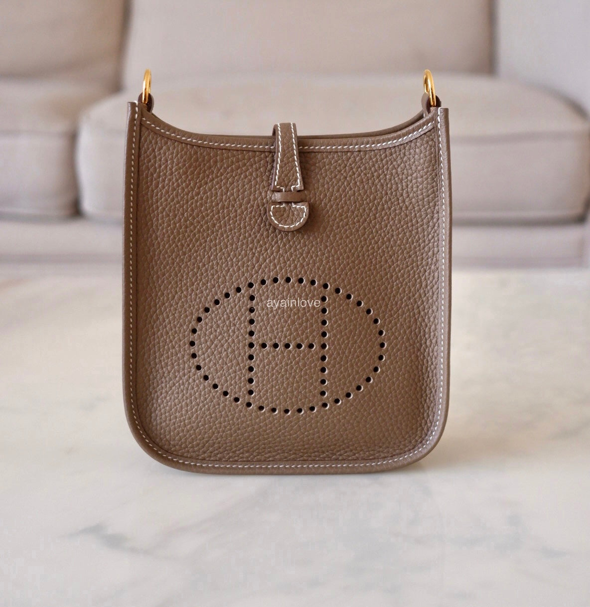 HERMES Mini Evelyne TPM 16 Amazone Etoupe Clemence Gold Hardware U