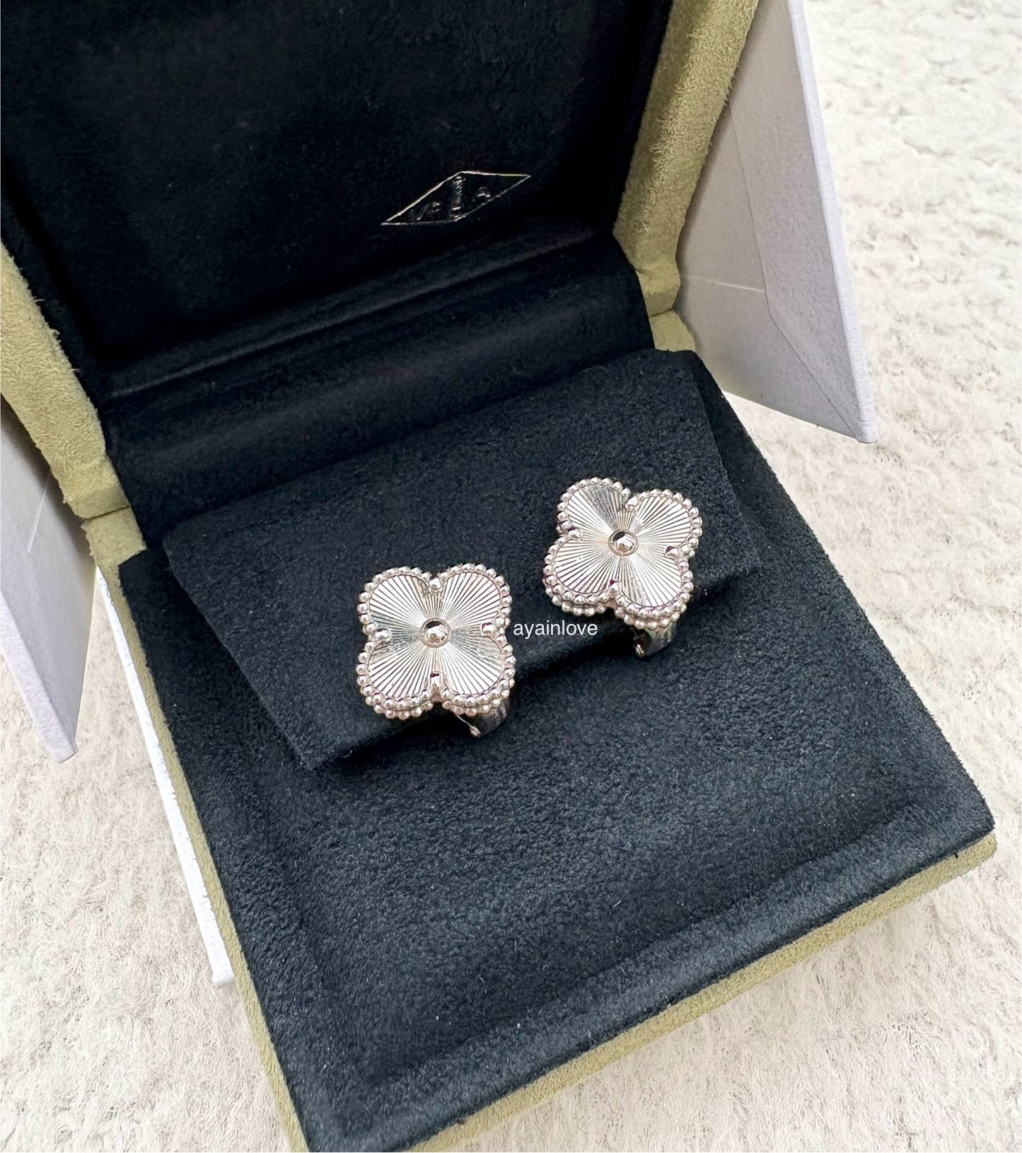 VAN CLEEF ARPELS VCA 18KT White Gold Guilloche Vintage Alhambra Earrings