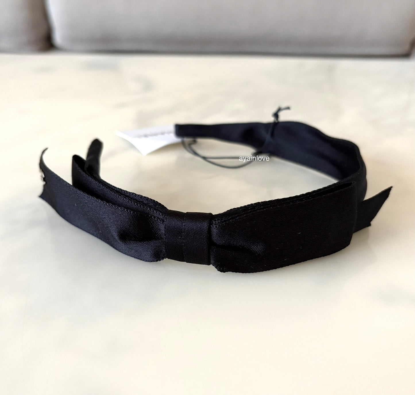 CHANEL 21B Black Silk Ribbon CC Headband Bandeau