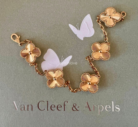 Van Cleef Arpels VCA 5 Motifs Bracelet Guilloche 18KT Yellow Gold Vintage Alhambra