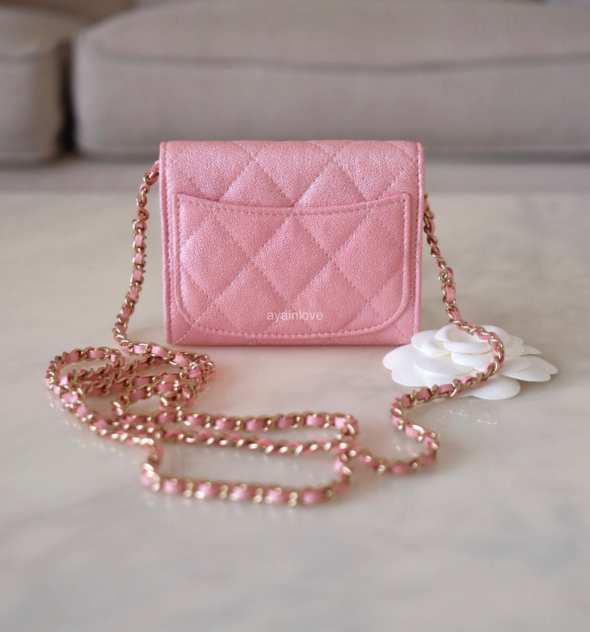 Chanel Xl Card Holder CHANEL 19S Iridescent Pink Caviar XL Card