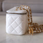 CHANEL Iridescent White Caviar Rectangular Vanity on Adjustable Chain Strap Oversized CC Gold Hardware
