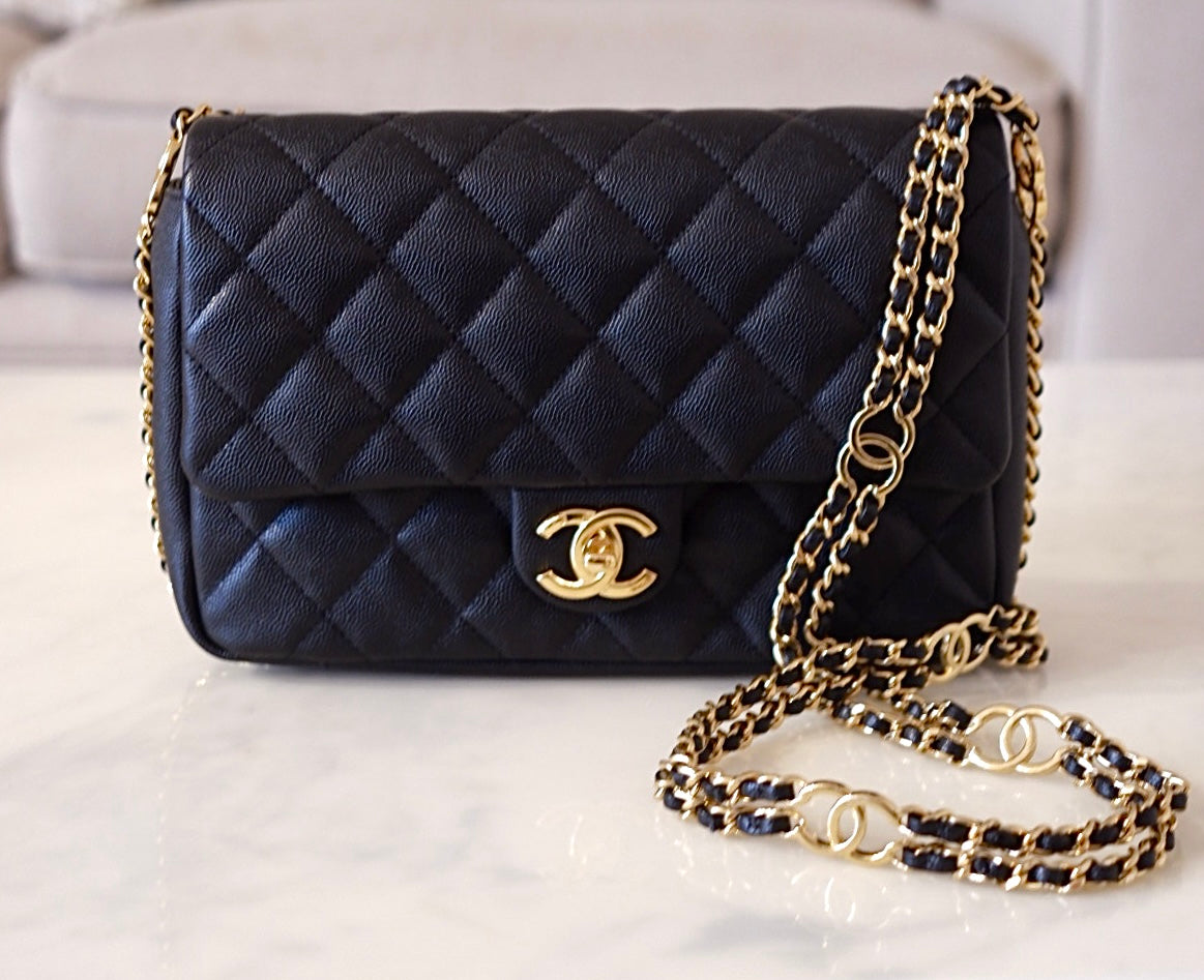 CHANEL 23C Black Caviar CC You 24cm Small Flap Bag Gold Hardware