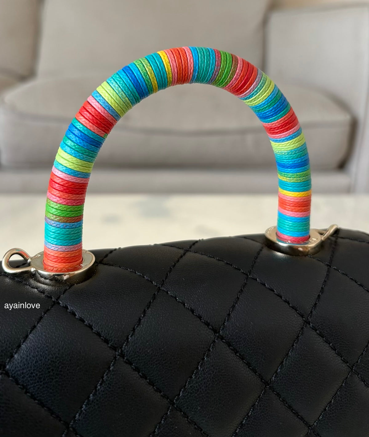 CHANEL Black Goatskin Coco Rainbow Handle Extra Mini 19cm Bag Light Gold Hardware