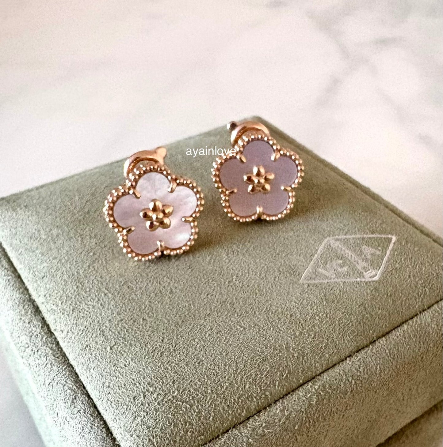 Van Cleef Arpels VCA Lucky Spring Plum Blossom Mother of Pearl 18KT Rose Gold Earrings