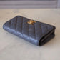 CHANEL 23K Dark Grey Caviar Camellia CC Wallet On Chain *Microchipped* Brushed Gold Hardware
