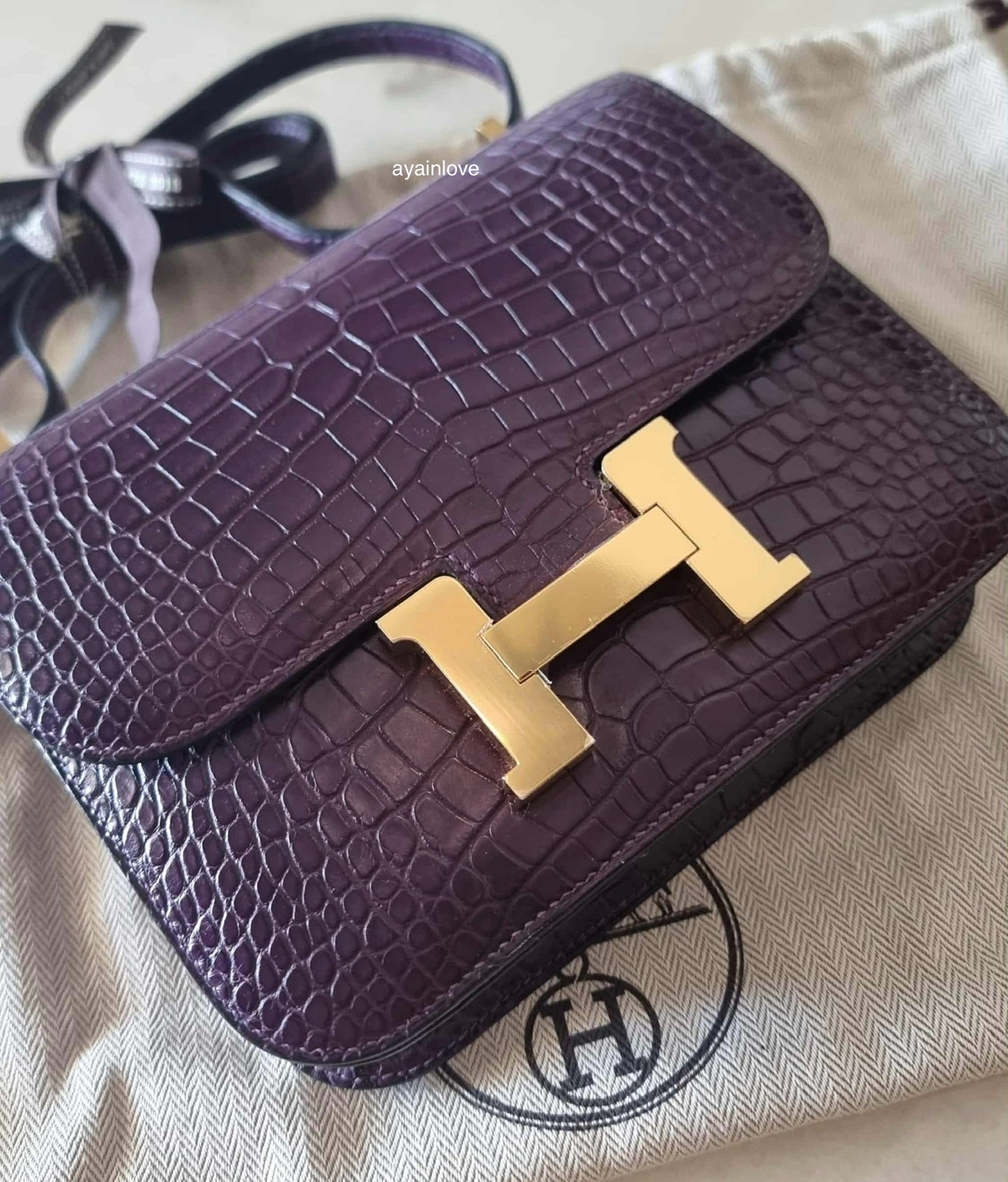 HERMES Constance Mini 18 Amethyst Matte Alligator Gold Hardware Y Stamp