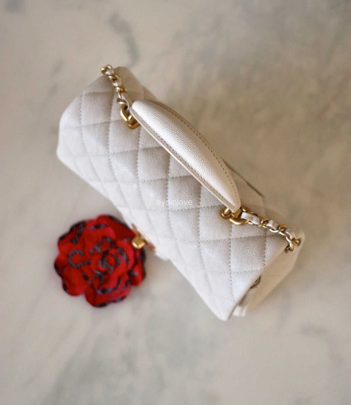 CHANEL 21S Light Beige Caviar Top Handle Rectangular Mini Bag Gold Hardware