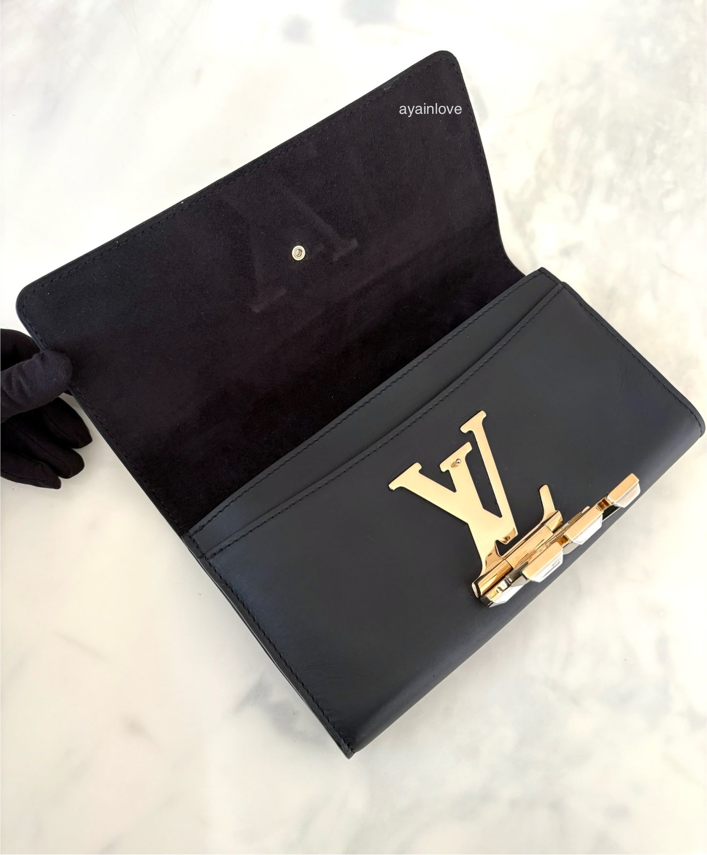 LOUIS VUITTON Black Calfskin Louise Pochette Clutch GM Bag