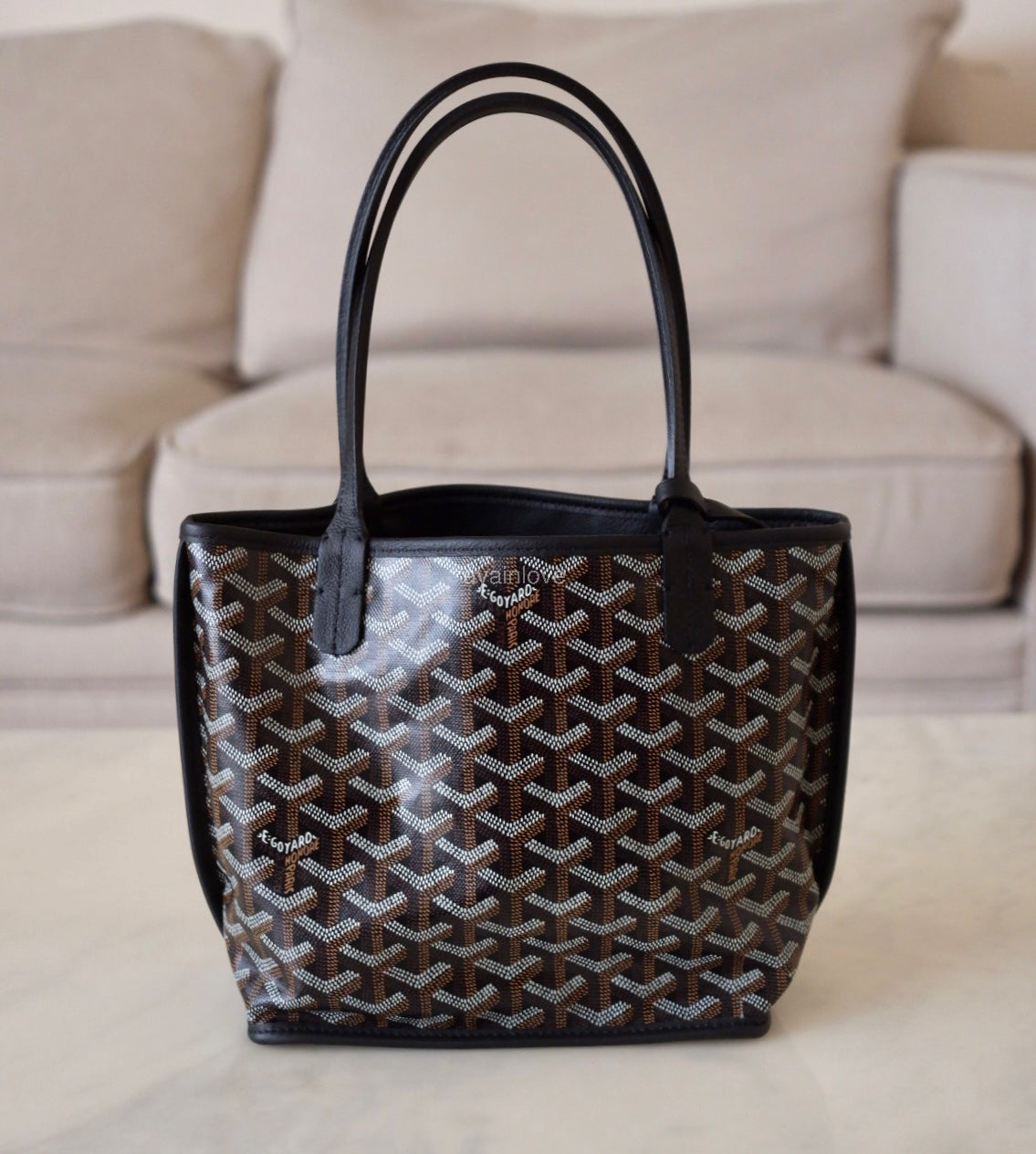 GOYARD Anjou Mini Goyardline Canvas/Calfskin Reversible Tote Bag