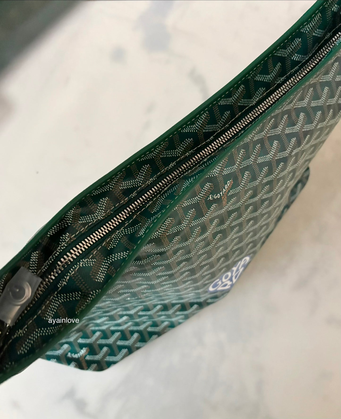 GOYARD Green Goyardine Hobo Boheme PM Bag with Blue Heart Stamp