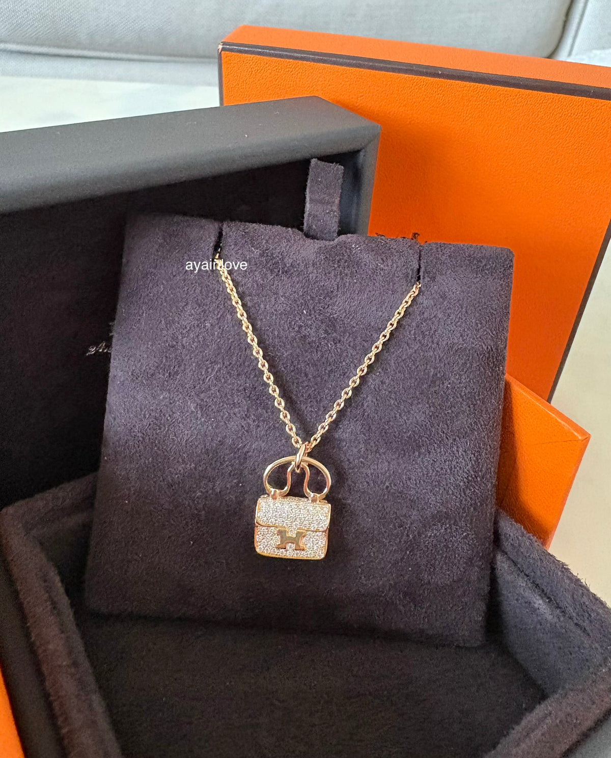 HERMES Amulettes Constance Pendant 18KT Rose Gold and Diamonds Necklace