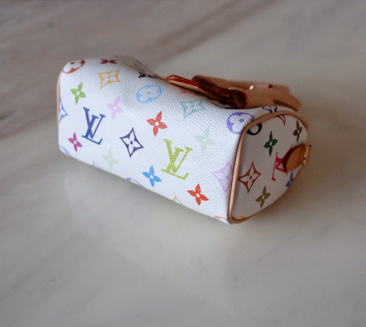 LOUIS VUITTON LV x TM White Multicolour Murakami Nano Speedy Gold Hardware