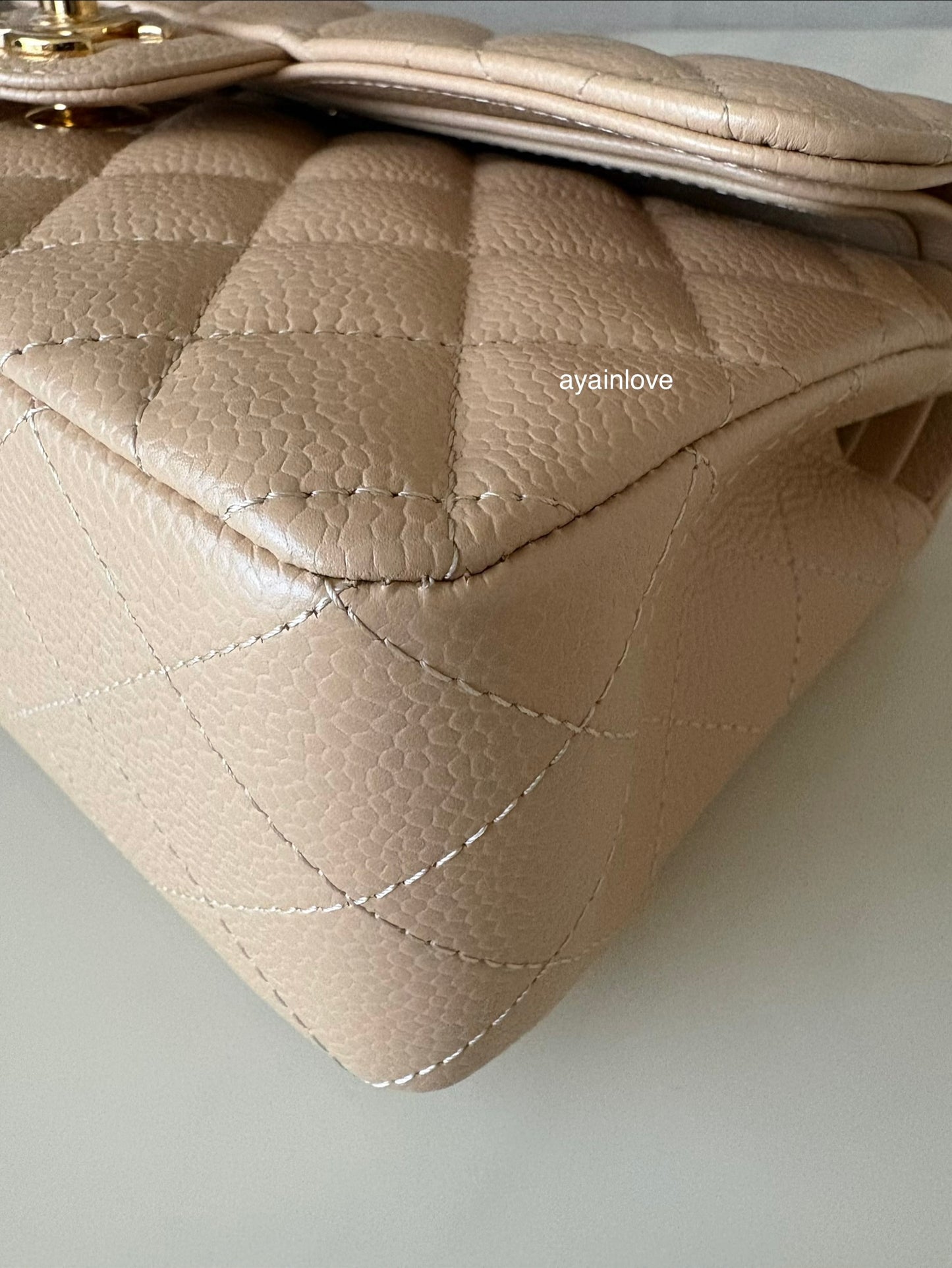 CHANEL Beige Clair Caviar Small Classic Flap Bag Gold Hardware