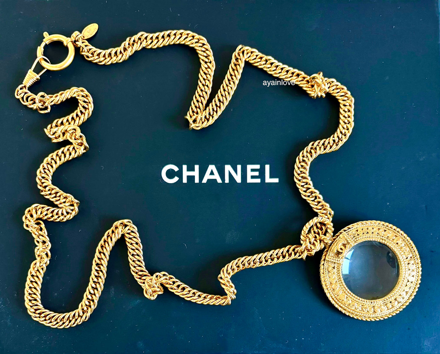 CHANEL Vintage CC Round Eyeglass Pendant Necklace 24KT Gold Plated Hardware