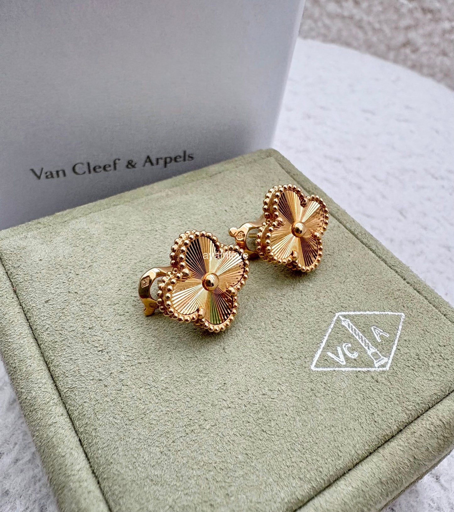 VAN CLEEF ARPELS VCA 18KT Yellow Gold Guilloche Vintage Alhambra Earrings