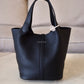 HERMES Picotin Lock 22 Black Noir Taurillion Clemence Gold Hardware K Stamp