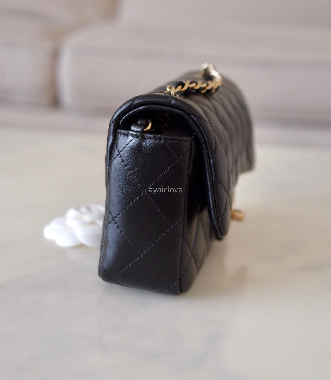 CHANEL 24K Black Lambskin Classic Rectangular Extra Mini 18cm Flap Light Gold Hardware