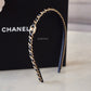 CHANEL Black Interlaced Chain Leather CC Turn Lock Logo Gold Hardware Headband Bandeau