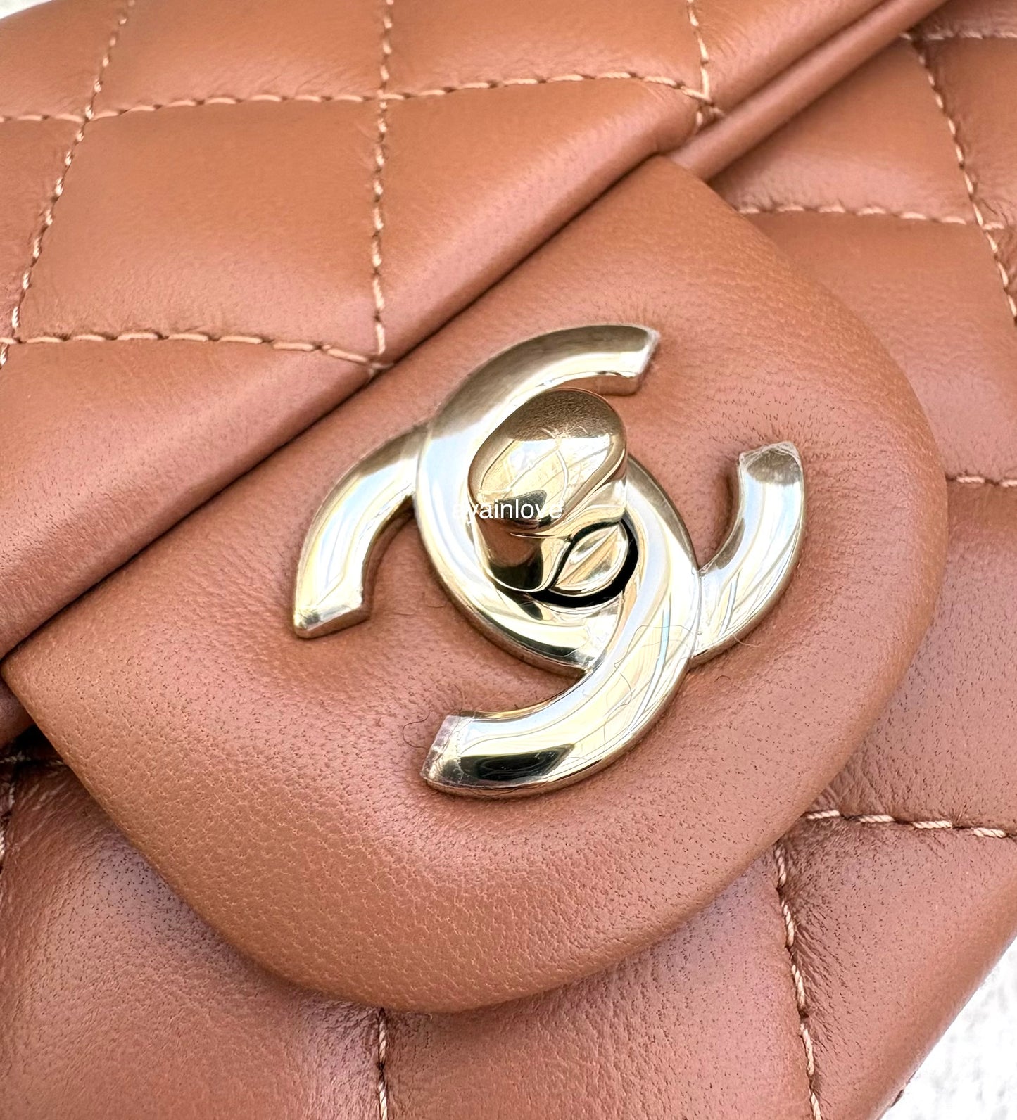 CHANEL 22S Caramel Brown Lamb Skin Rectangular Mini Light Gold Hardware