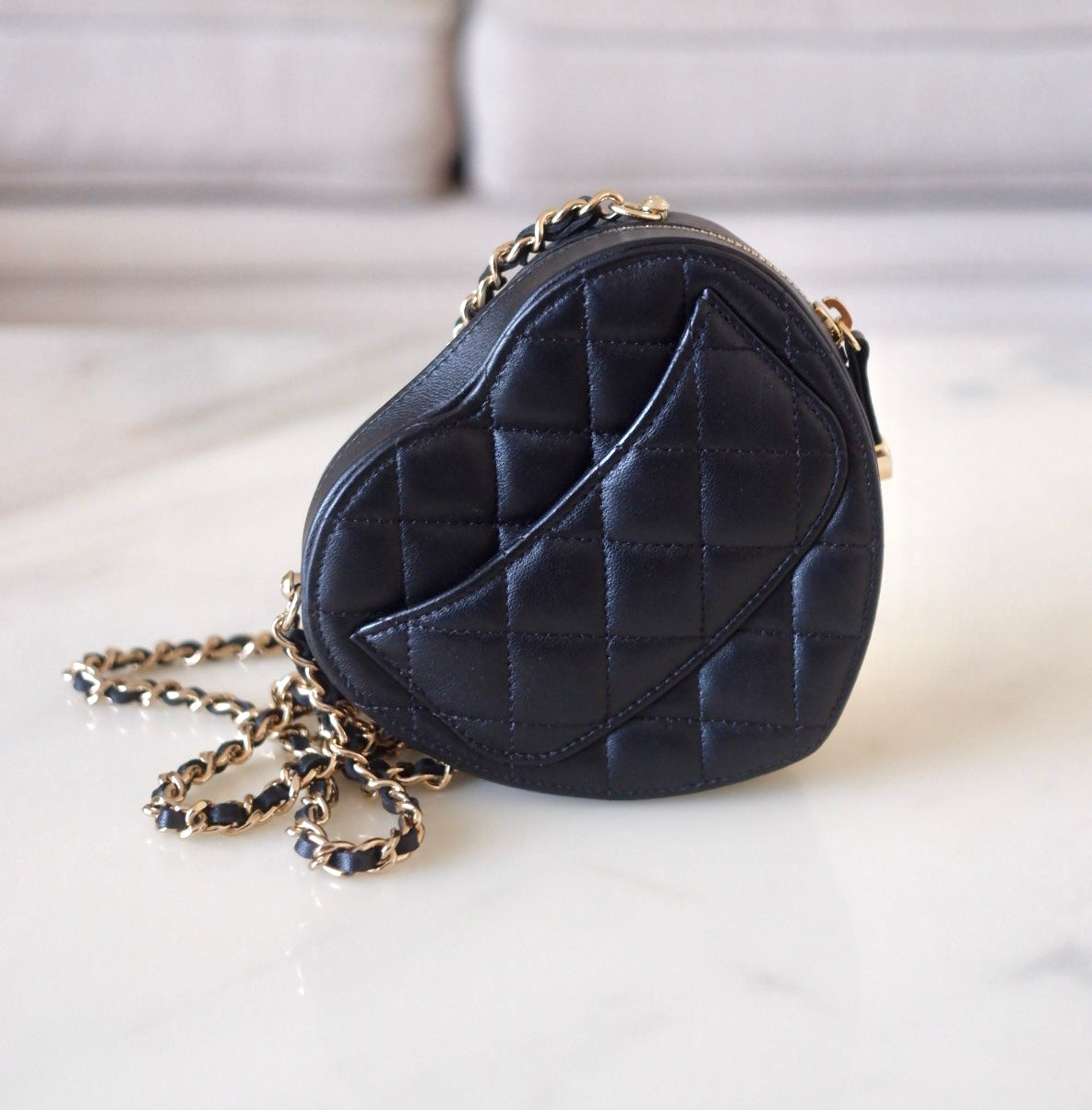 CHANEL 22S Black CC in Love Heart Small Cross-Body Bag Light Gold Hardware