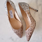 JIMMY CHOO Romy Triple Glitter Degradation Rose Gold, Gold and Silver Pumps Heel Shoes Size 37.5