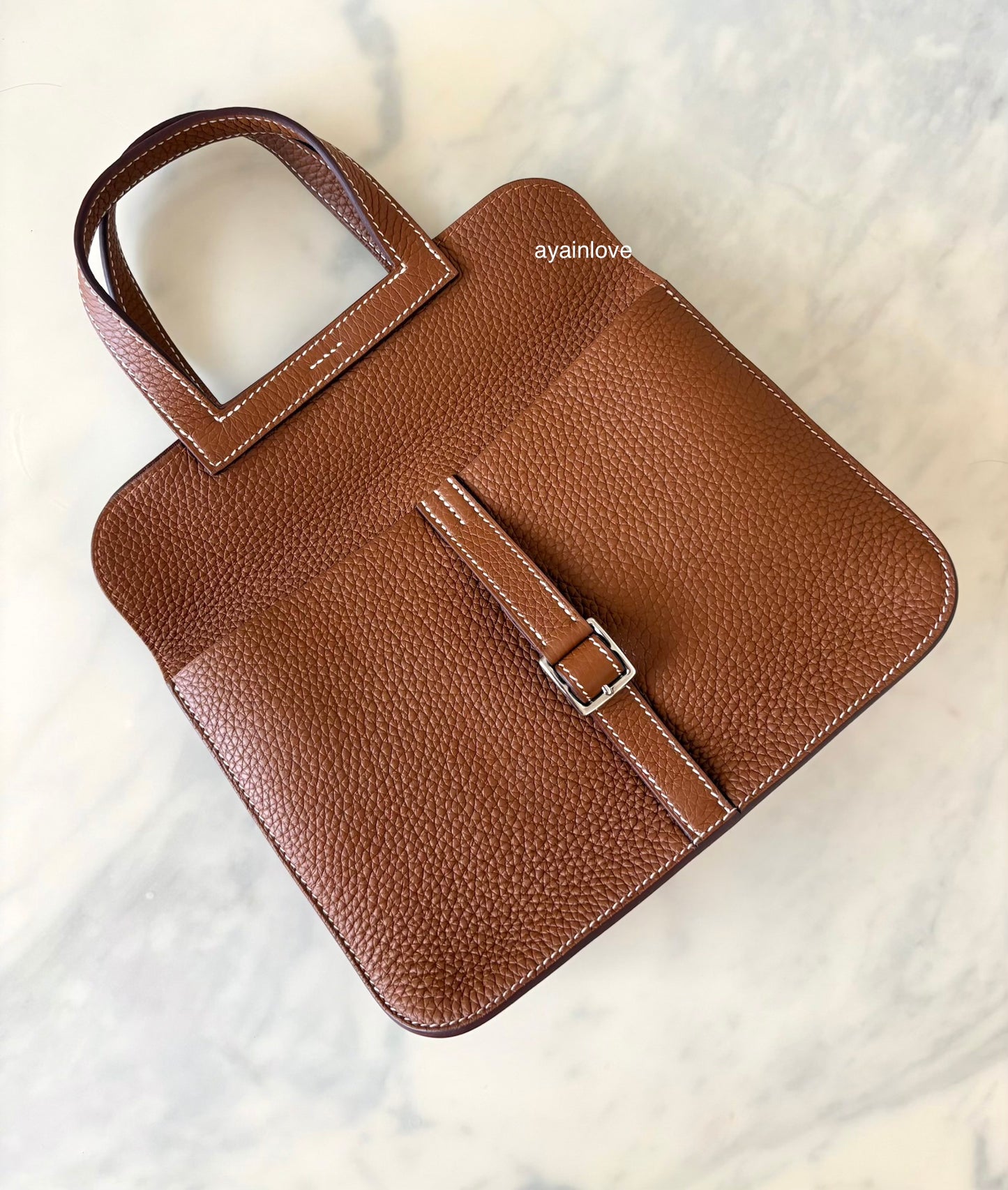 HERMES Halzan 25 Gold Clemence Palladium Hardware B Stamp