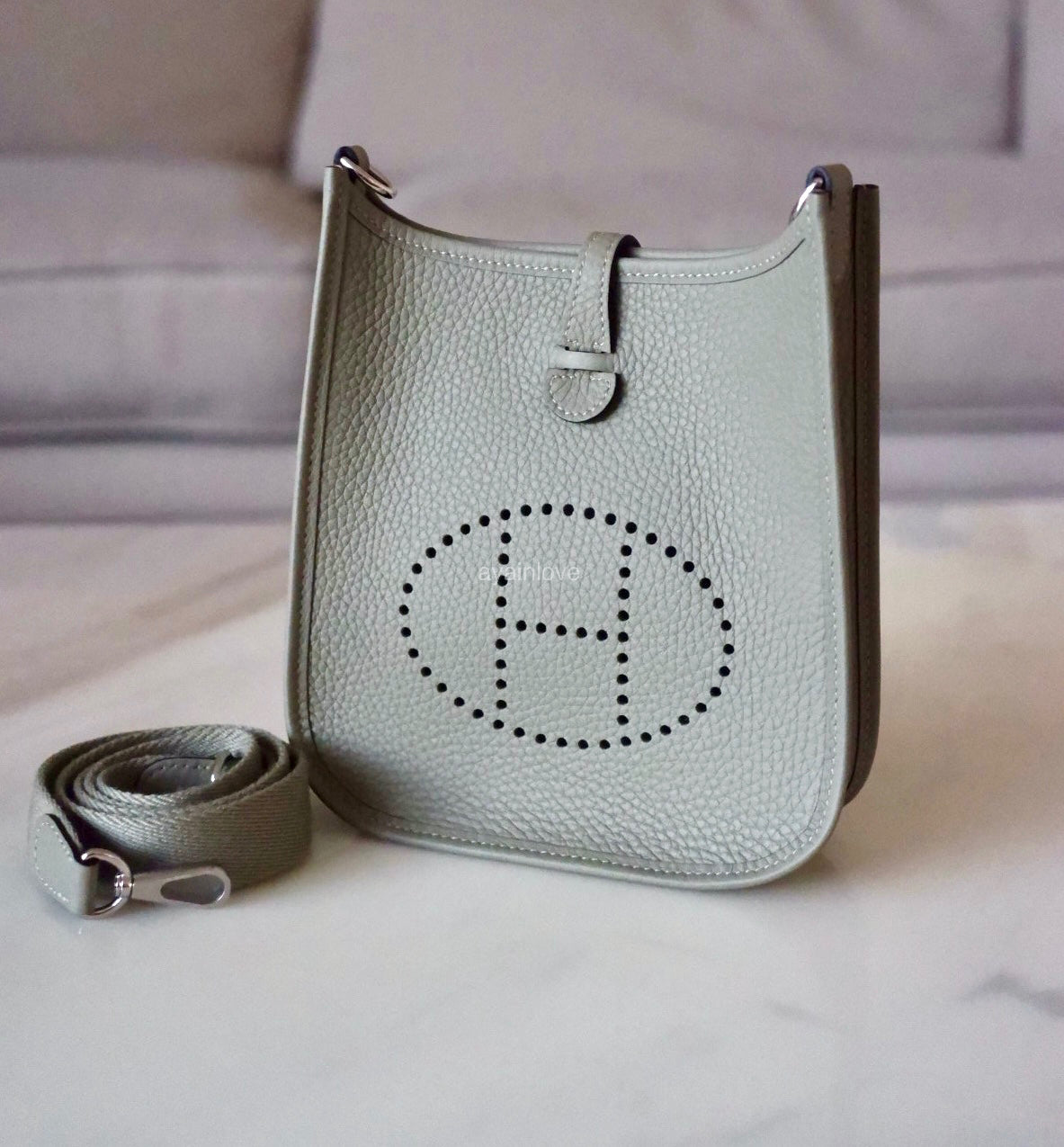 HERMES Mini Evelyne TPM 16 Amazone Sauge Green Clemence Palladium Hardware K Stamp