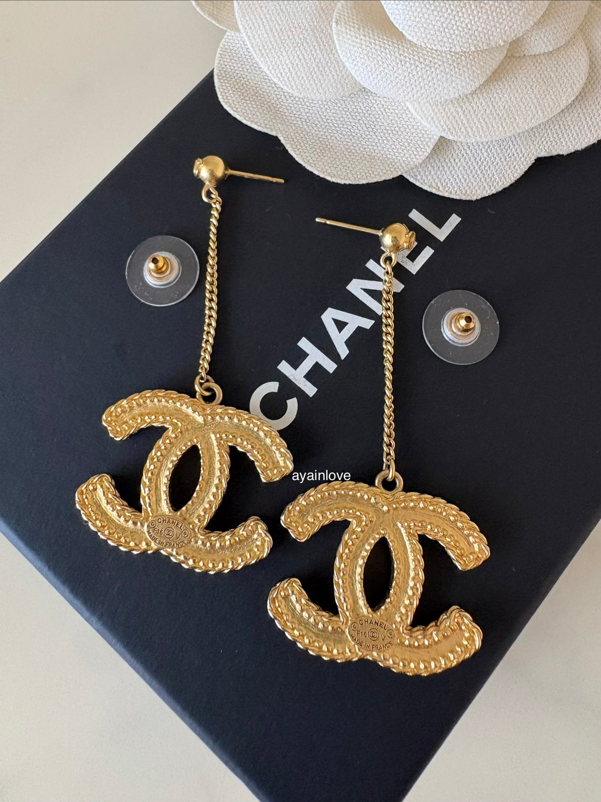 CHANEL Baroque Large CC Dangle Stud Earrings Gold Hardware