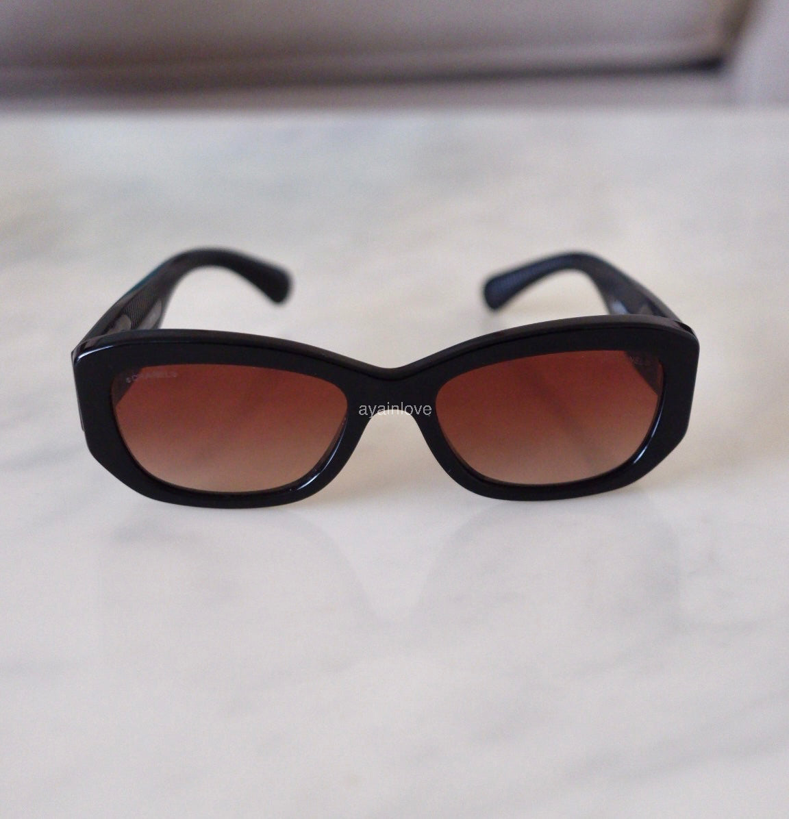 CHANEL Pillow Black CC Logo Hardware Rectangle Sunglasses