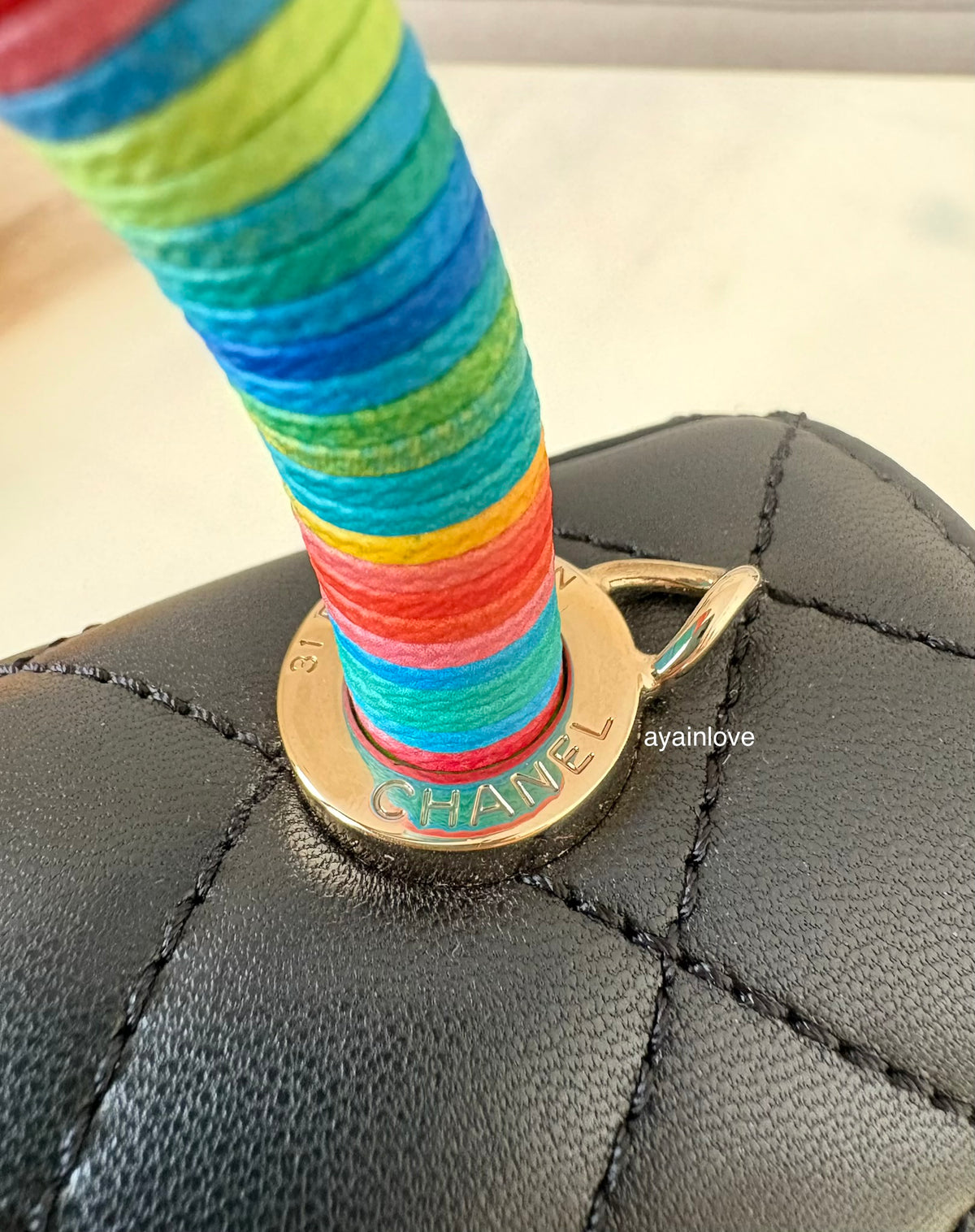 CHANEL Black Goatskin Coco Rainbow Handle Extra Mini 19cm Bag Light Gold Hardware