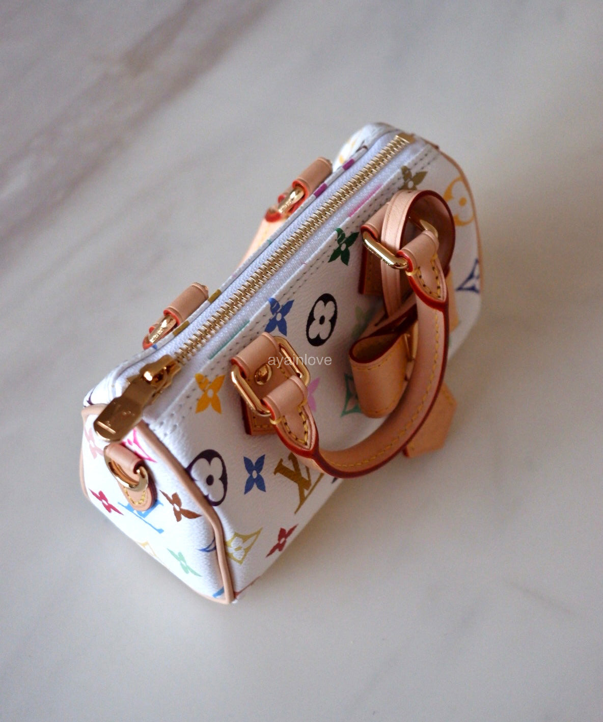 LOUIS VUITTON LV x TM White Multicolour Murakami Nano Speedy Gold Hardware