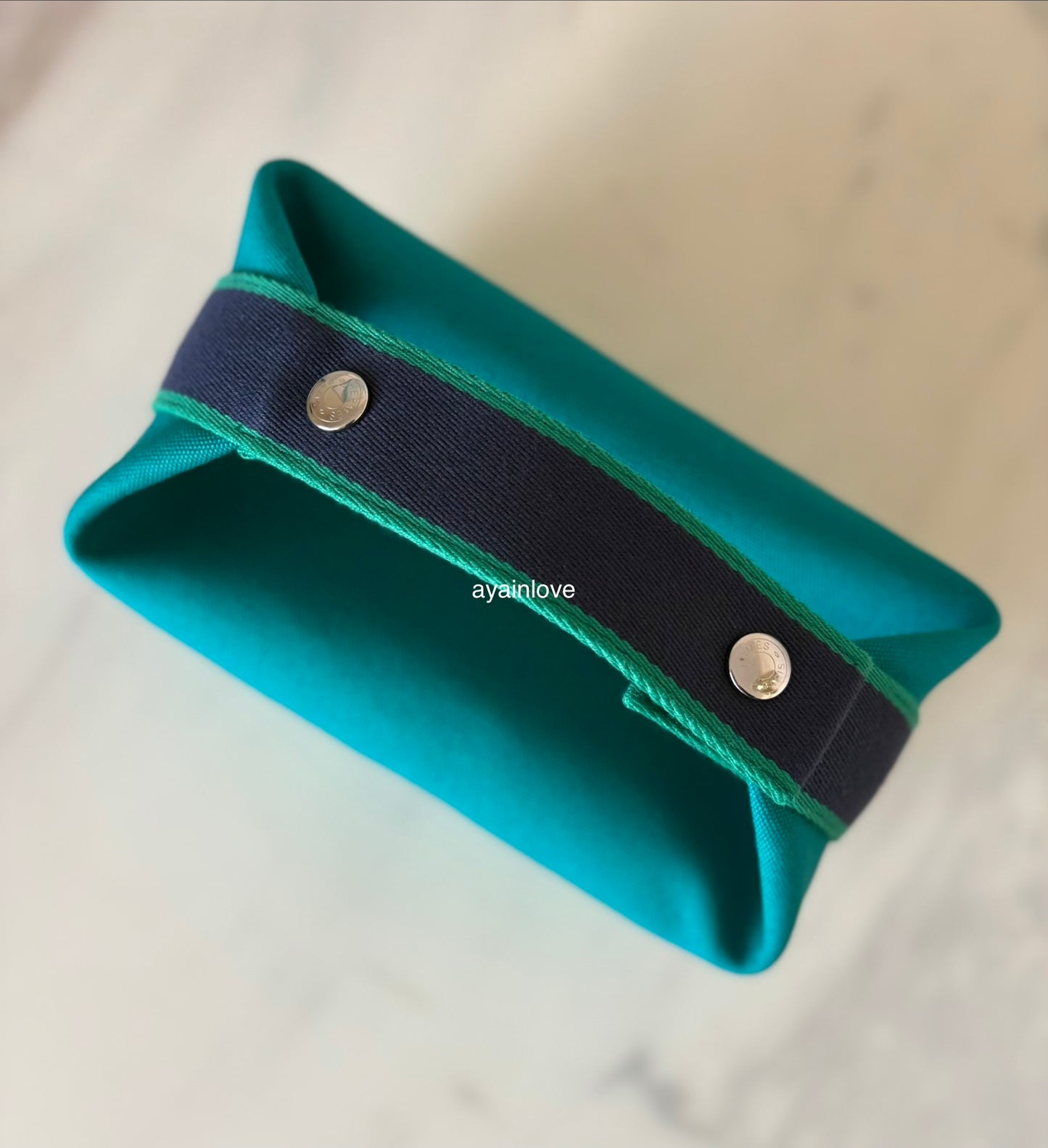 HERMES Bride-A-Brac Green Canvas Toilette Au Carre Case Small PM Palladium Hardware