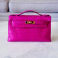 HERMES Kelly Pochette Rose Scheherazade Shiny Alligator Gold Hardware C Stamp