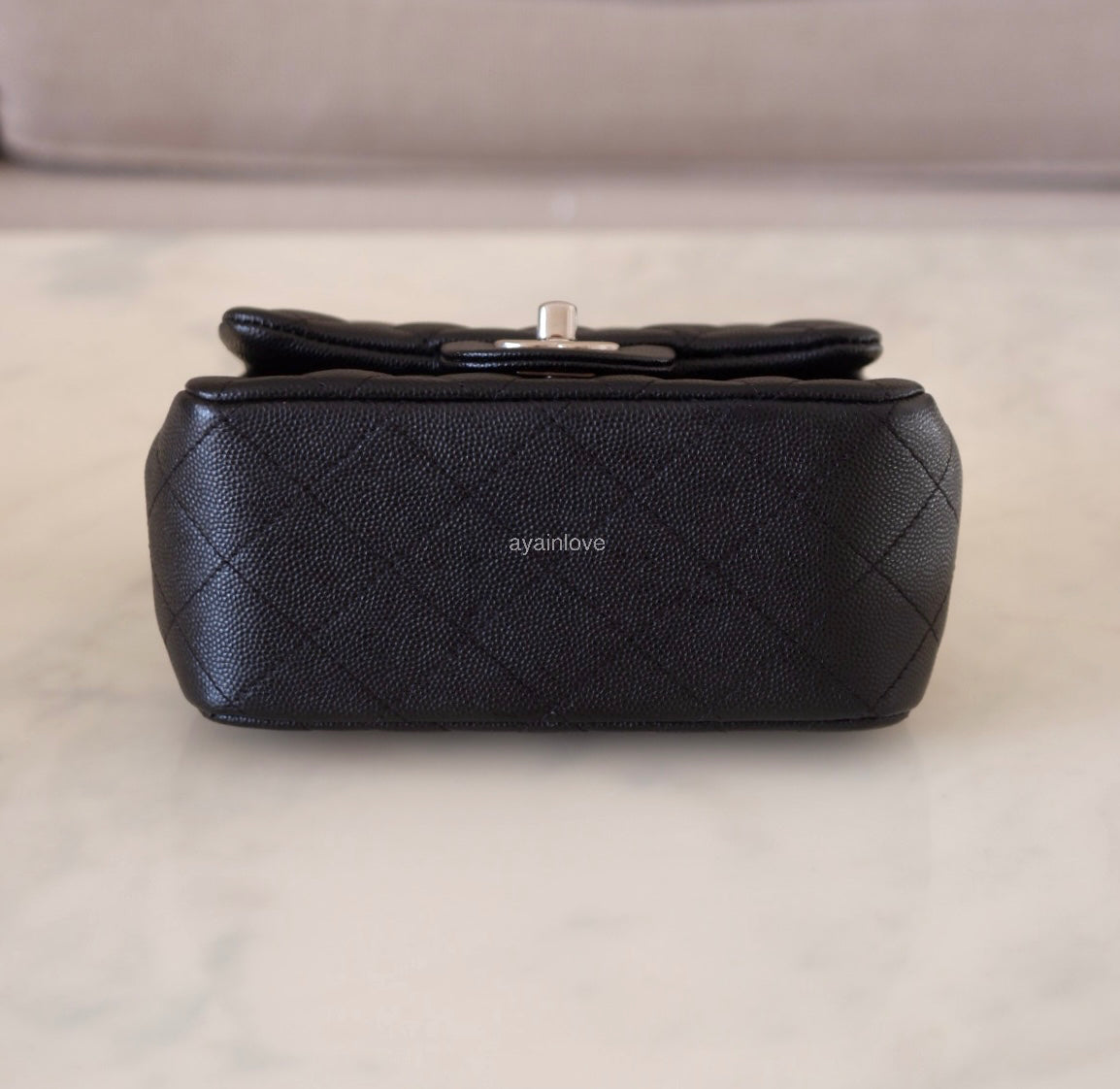 CHANEL 17B Black Caviar (Burgundy Interior) Quilted Square Mini Flap Bag Silver Hardware