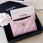 CHANEL 22P Light Pink Rose Clair Caviar Flat Card Holder Light Gold Hardware