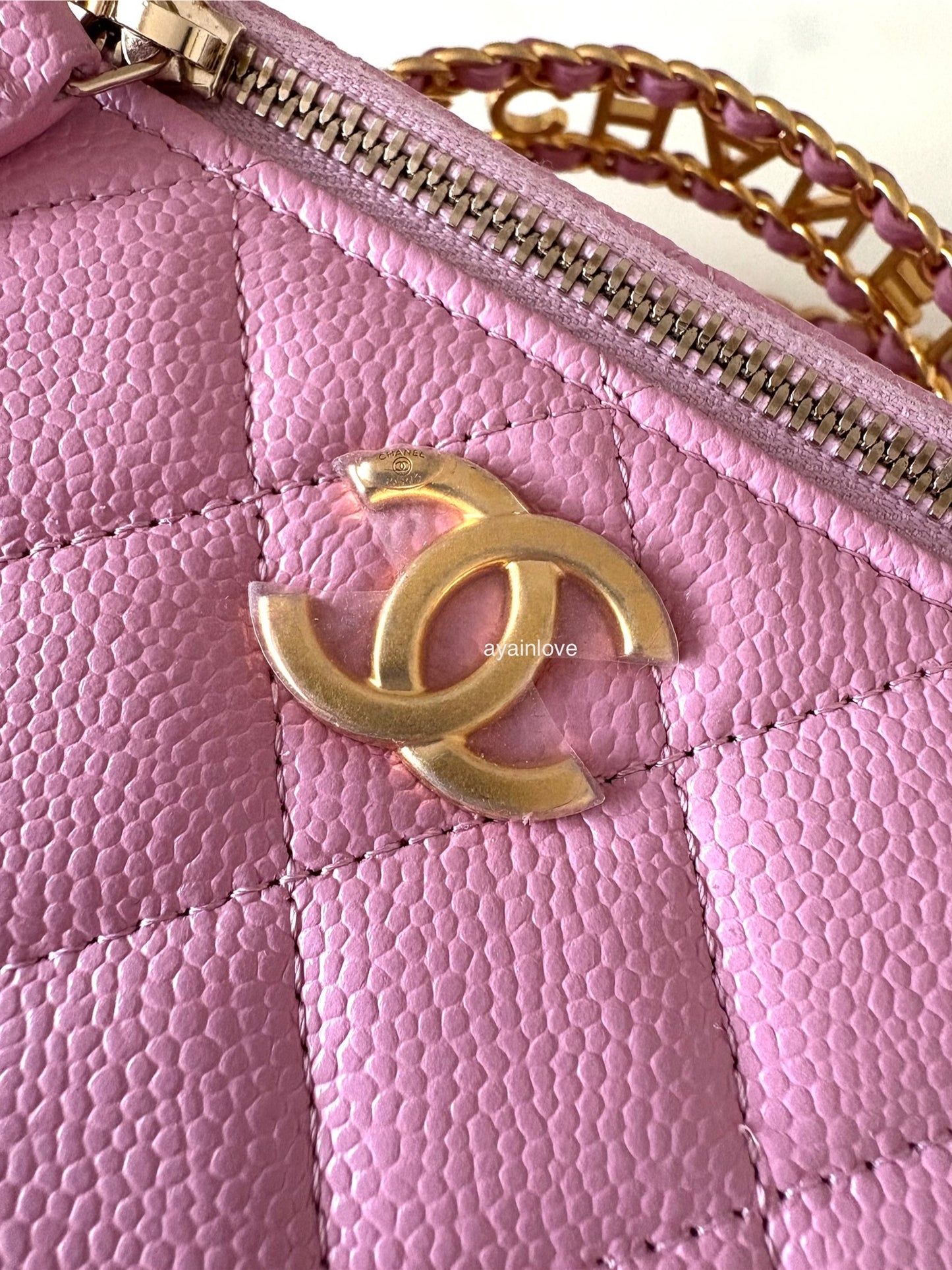 CHANEL 22S Pick Me Up Pink Caviar Top Handle Vanity Brushed Gold Hardware