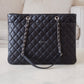CHANEL Black Quilted Calfskin Tote Bag Classic CC Lock Silver Hardware