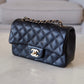 CHANEL 18B Black Caviar Quilted Rectangular Mini Flap Bag Light Gold Hardware