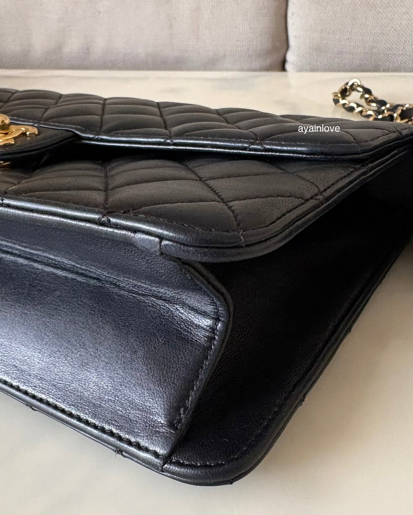 CHANEL Black Lambskin Turnlock Quilted Medium Half Flap Bag Gold Hardware