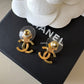 CHANEL 23C Seashell CC Crystal Stud Earrings Gold Hardware