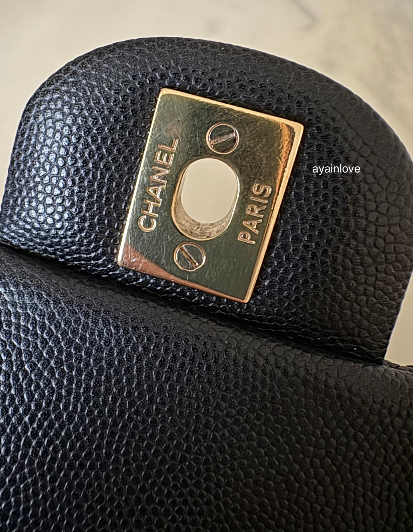 CHANEL 18B Black Caviar Quilted Rectangular Mini Flap Bag Light Gold Hardware