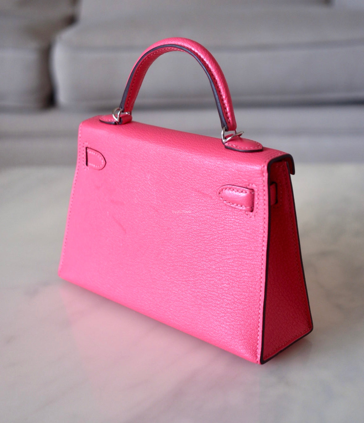 HERMES Mini Kelly 20 Pink Rose Lipstick Chèvre Mysore Palladium Hardware D Stamp