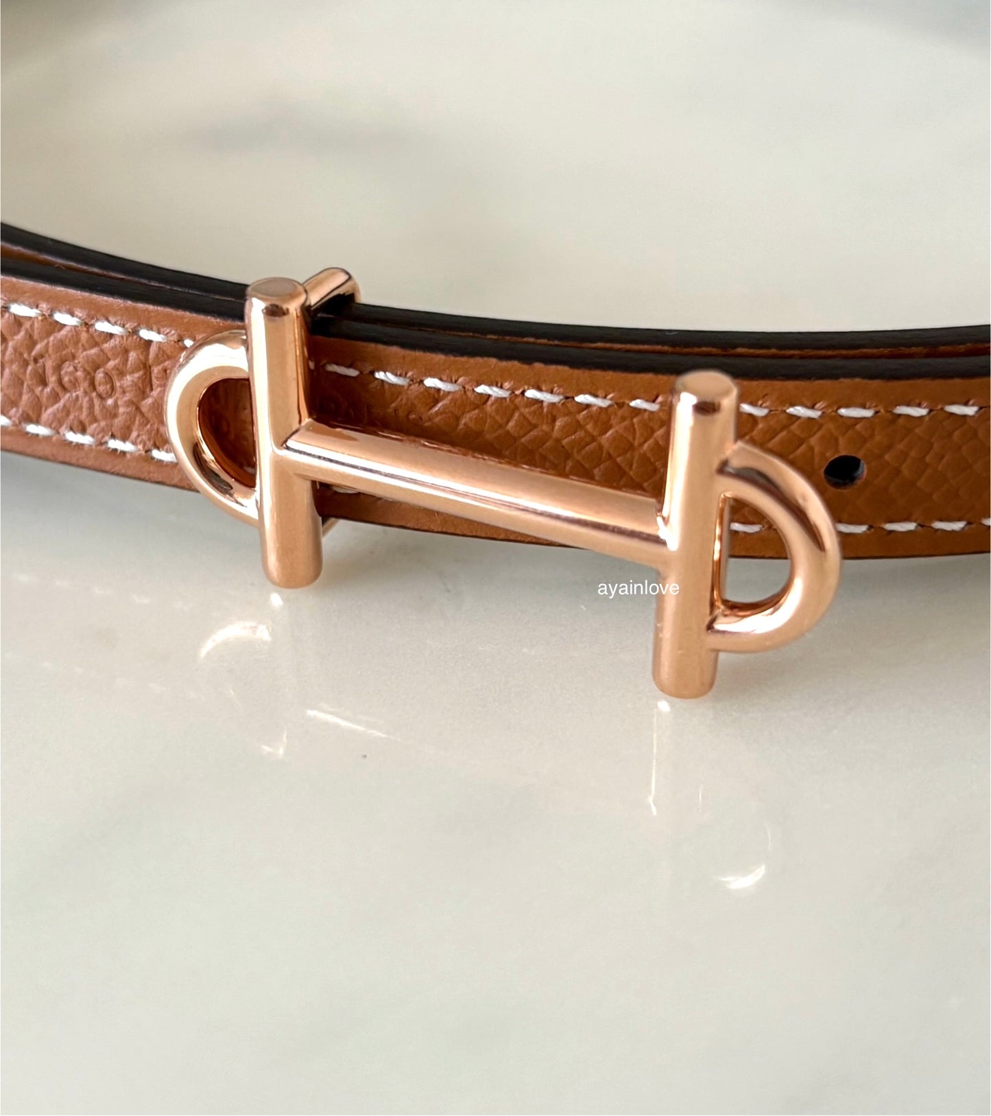 HERMES Gamma Belt Reversible Black/Gold Swift/Epsom Size 70 Rose Gold Hardware W Stamp