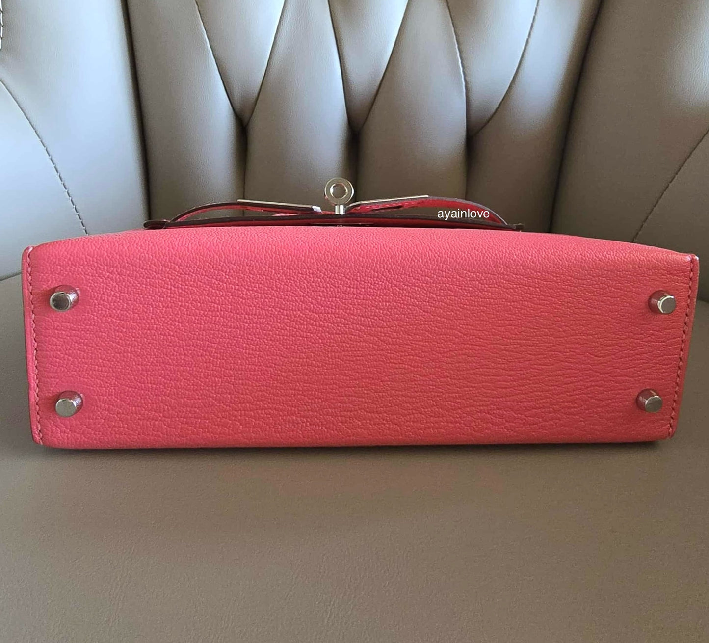 HERMES Mini Kelly 20 Pink Rose Lipstick Chèvre Mysore Palladium Hardware D Stamp