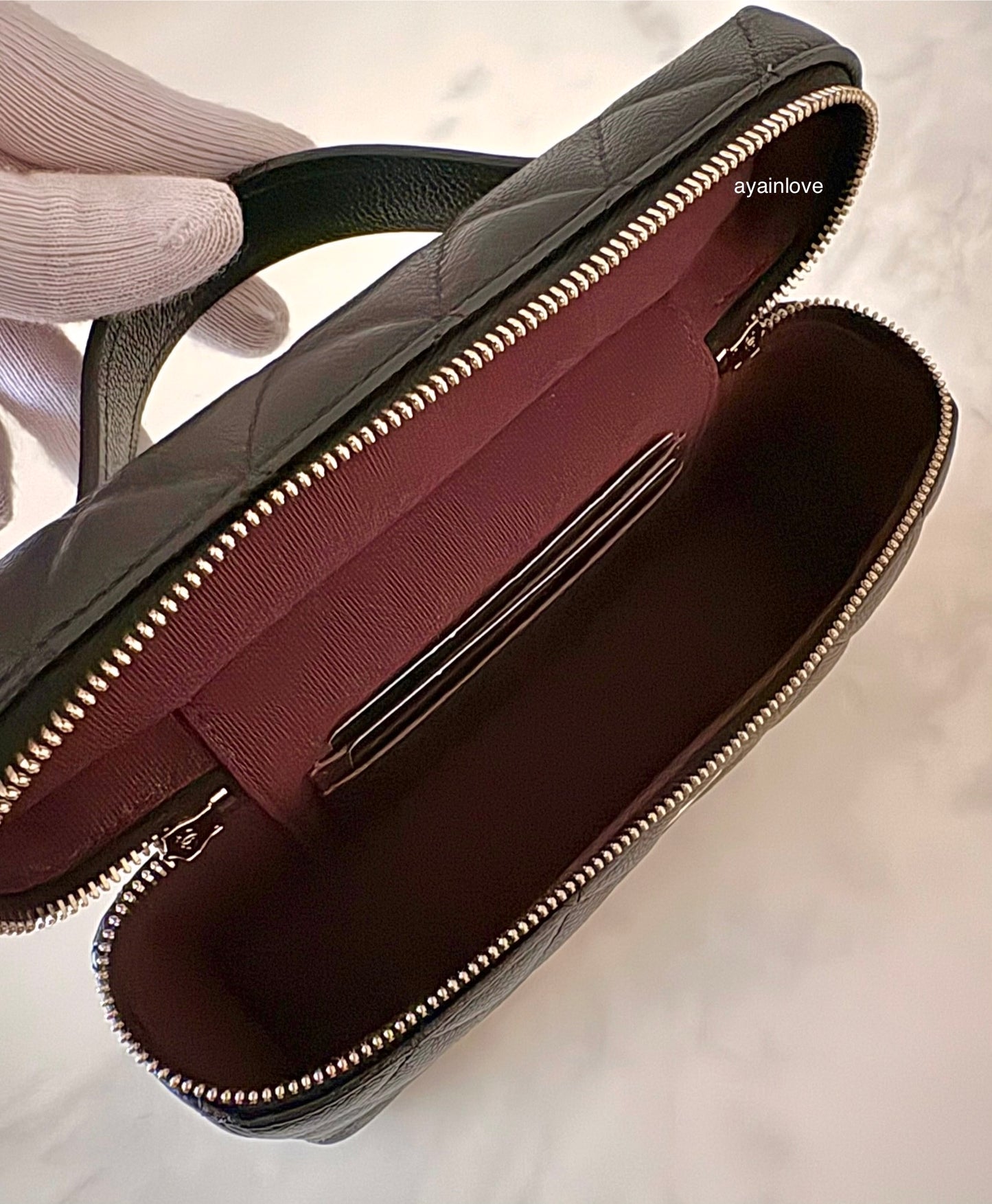 CHANEL 2025 Black Caviar Top Handle Flat Vanity on Chain Light Gold Hardware