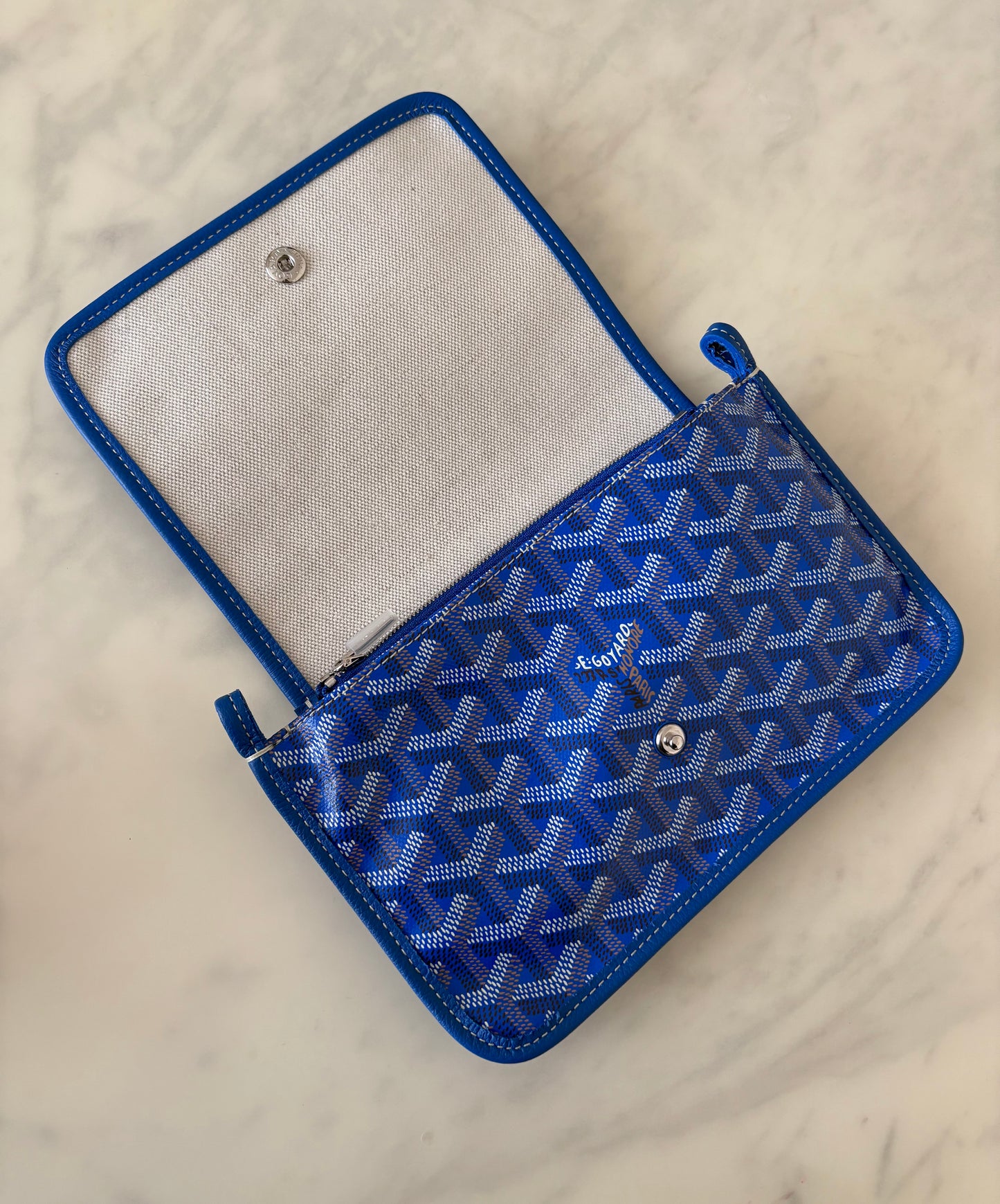 GOYARD Plumet Pocket Wallet Bag Sky Blue Goyardine Canvas