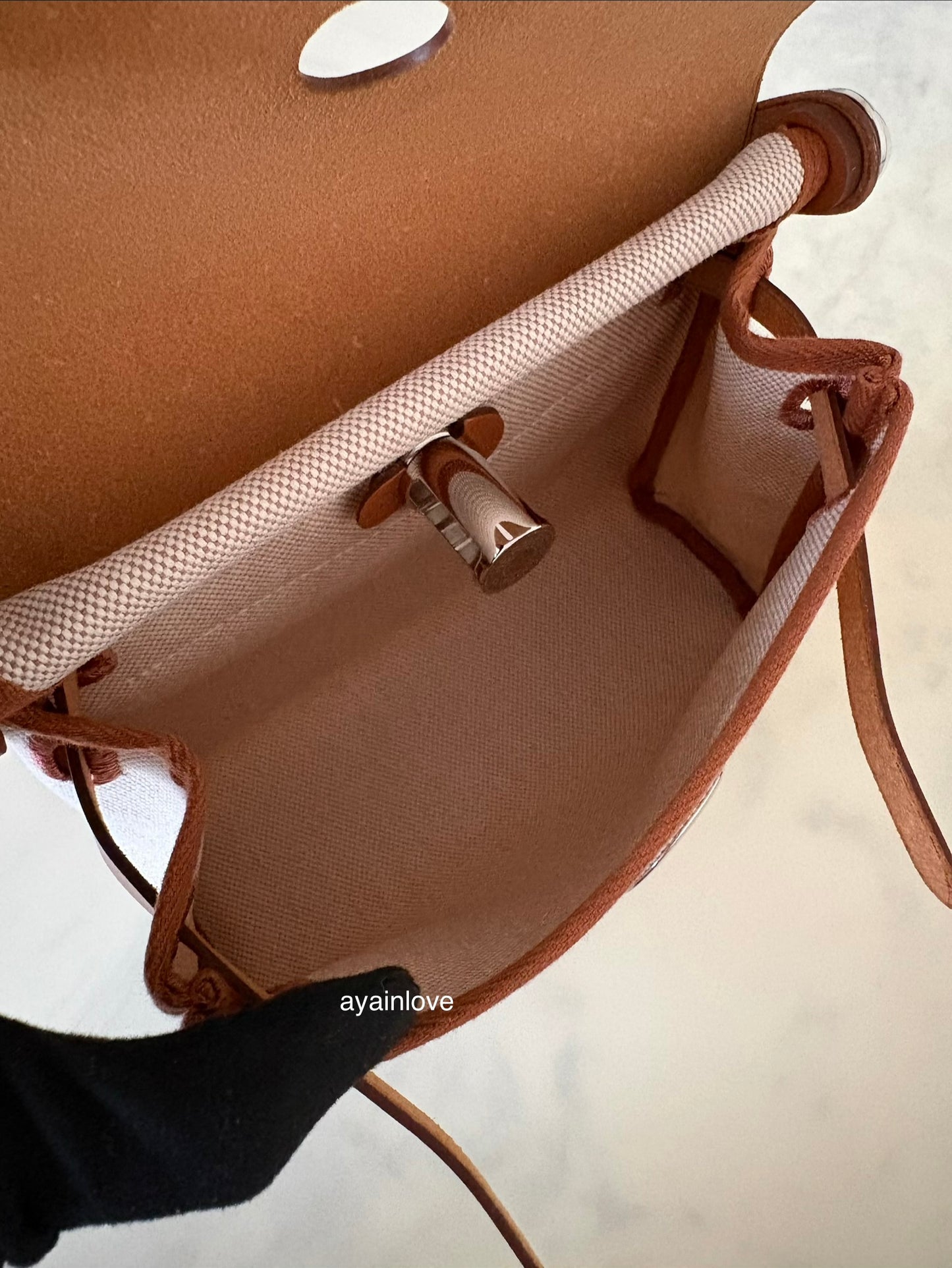 HERMES Herbag Mini Zip 20 Vache Hunter Ecru Beige/Fauve Palladium Hardware W Stamp
